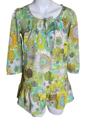 Liberty of London for Target Green Yellow Floral Peasant Blouse Size XS
